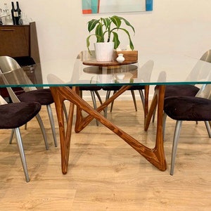 Boxy Dine Large Handcrafted Contemporary Mid-Century Modern Dining Table Wood Base Walnut or Cherry wood Square, Round top image 3