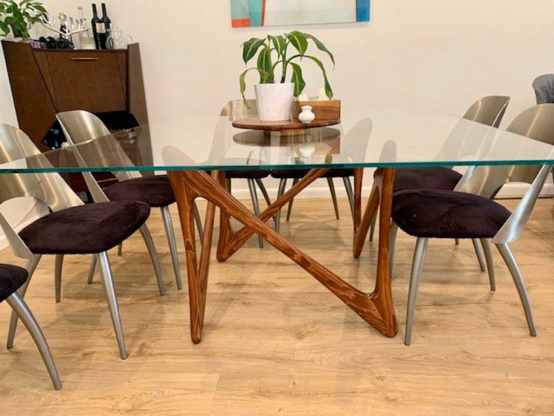 Boxy Dine Large Handcrafted Contemporary Mid-Century Modern Dining Table Wood Base Walnut or Cherry wood Square, Round top image 3