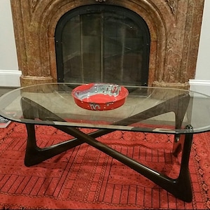 Prism 34 - Handcrafted Mid Century Modern Design Unique Coffee Table Wood Base (Kidney Shaped, Oval, Rectangular)