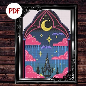 Neon Dreams Cross Stitch Pattern: Halloween DIY Decor (PDF Pattern)