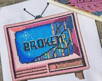 Broken TV Cross Stitch Pattern: Modern Counted Stitch (PDF Download)