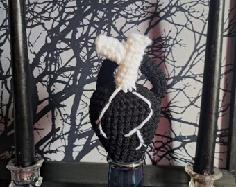 Black Heart Plush, Handmade Goth Stuffed Collectible, Anatomical Heart