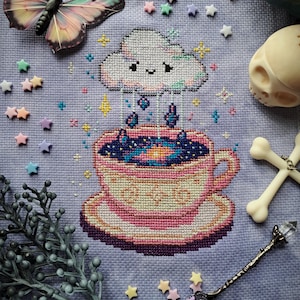 Galaxy Tea Cross Stitch Pattern: Celestial DIY Project (PDF Download)
