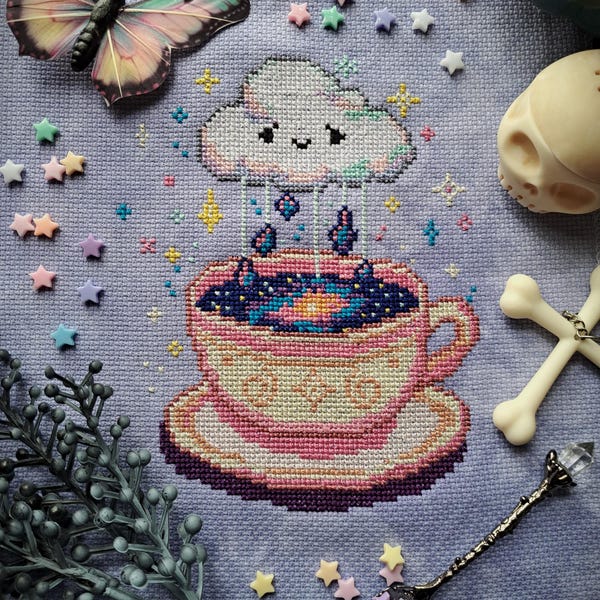 Galaxy Tea Cross Stitch Pattern: Celestial DIY Project (PDF Download)
