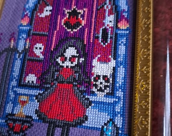 Patrón de punto de cruz de pequeño vampiro: Proyecto gótico DIY (Descarga en PDF)