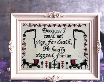 Stop for Death: kruissteekpatroon, pdf-download, geteld, eenvoudig, poëziedecor,