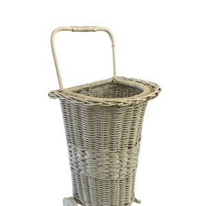Antique Woven Wicker Rolling Cart • Handled Laundry Basket • Hamper • Country Cottage • Shabby Chic • Farmhouse Decor • RARE