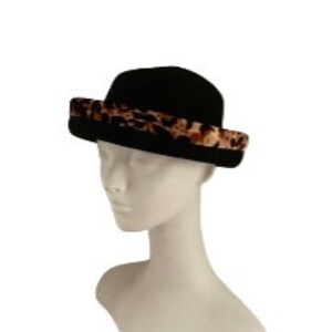 Black Bowler Hat with Leopard Trim - Women\'s Fashion Hat Leopard Black Hats for Women for sale | eBay main image 4