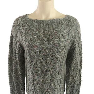 Vintage Handmade Wool Boatneck Cableknit Sweater Wool Blend || Diamond Cut Pattern || Heathered || Multi Color || Est Size Women&#39;s M/L