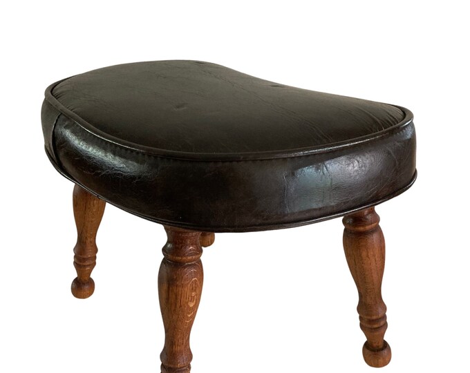 Vintage 1950's 60's Dark Chocolate Brown Vinyl Kidney Shaped Footstool
