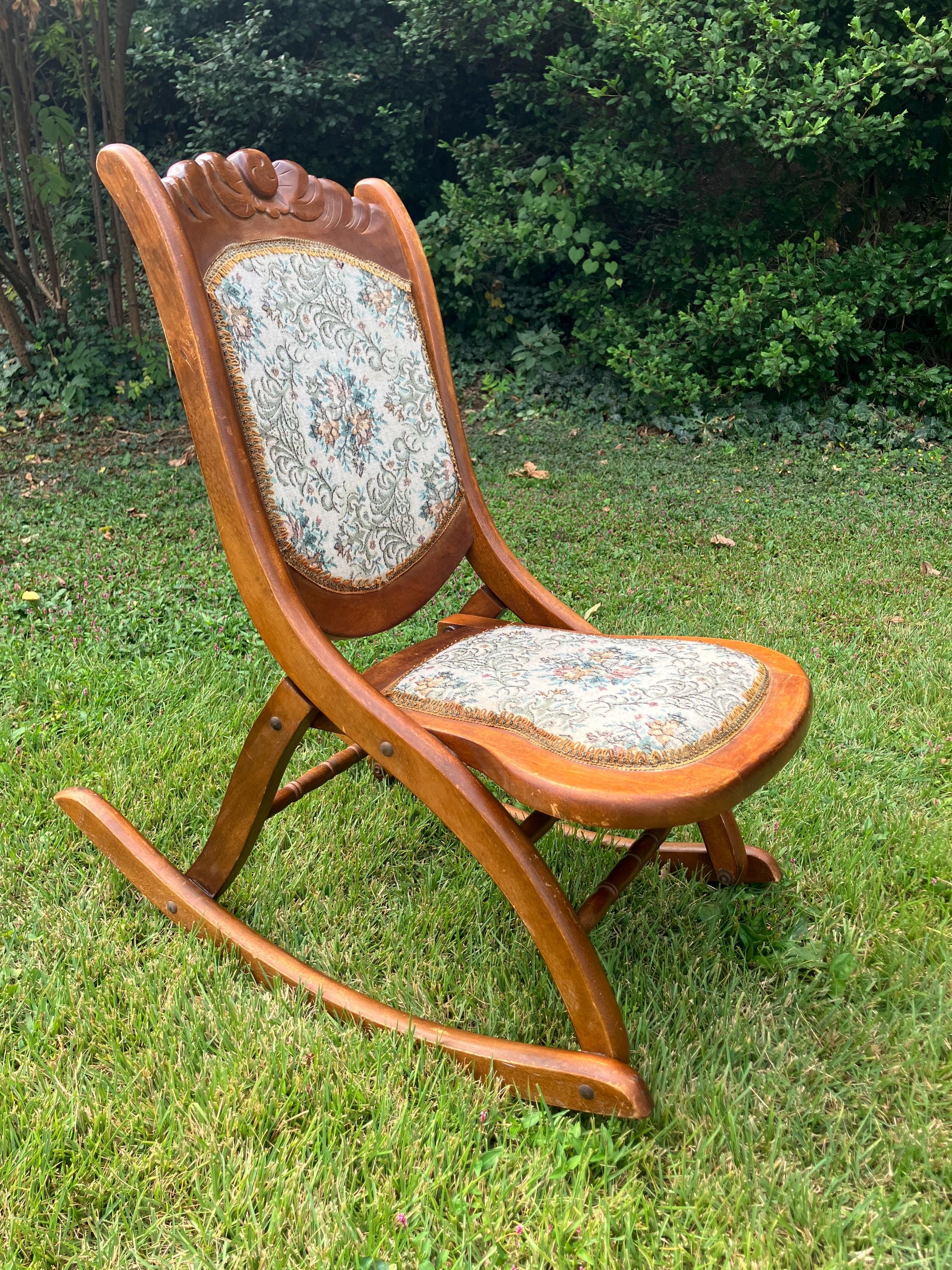 Antique Early 1900s English Folding Rocking Chair • by Albert M
