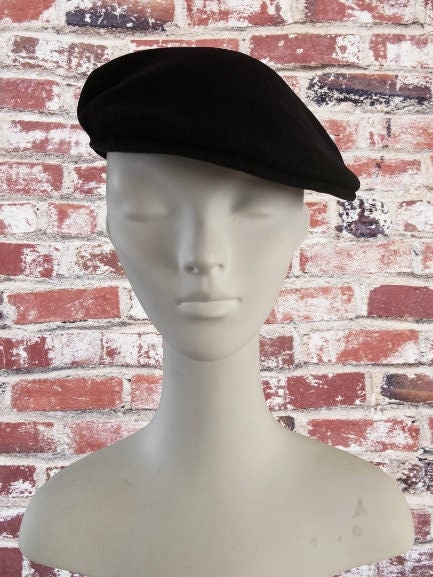Vintage KANGOL Navy Blue Wool Cabby Hat Flat Cap Newsboy || Made in United Kingdom || Size L