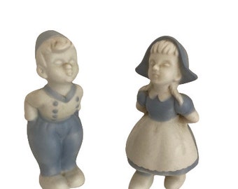 Vintage Soft Blue and White Bisque Porcelain Figurine Set • Classic Kissing Dutch Boy and Girl Figures • Made in Japan