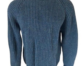 Vintage 90s • UK Handknit Pure New Wool Men's Crewneck • Heathered Blue Chunky Pullover Sweater • Old School  • Made in Great Britain •  XXL