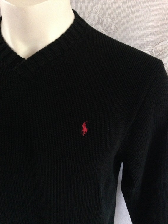 black polo sweater with red horse