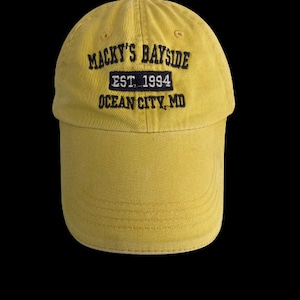 Vintage  90s ANVIL Ocean City Maryland Macky's Baside Bar and Grille Yellow Adjustable Hat Trucker Cap 100% Cotton || Made in Cambodia
