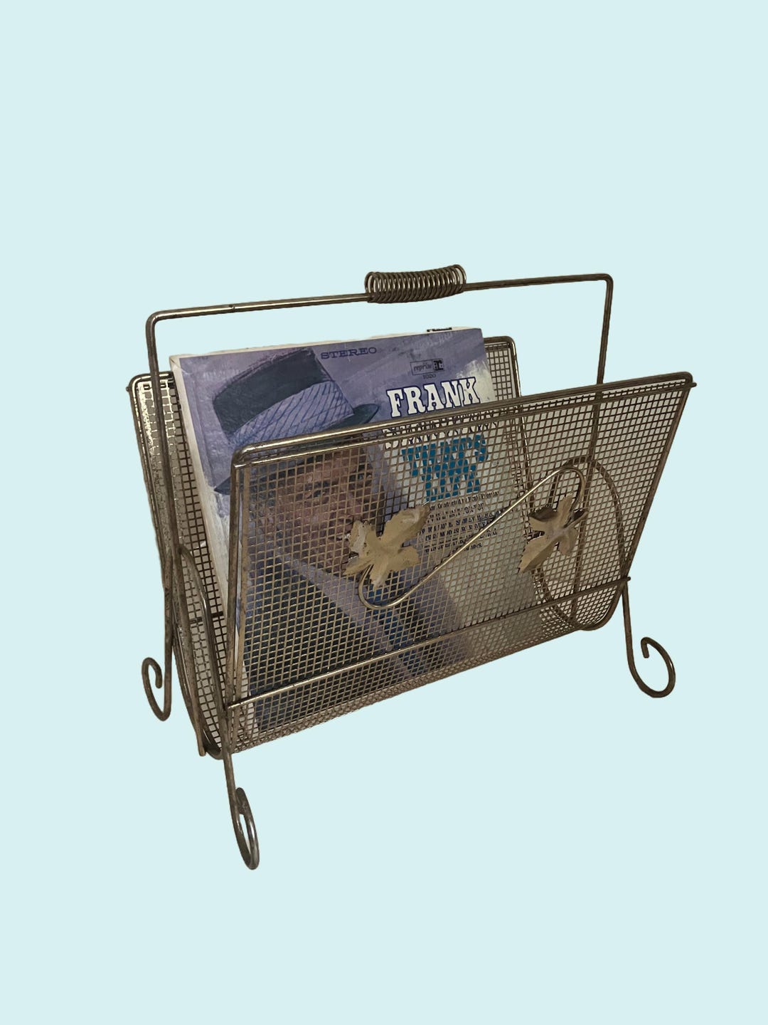 Vintage Metal MAGAZINE RACK • Mid Century Decor • Atomic • Brass Finish ...