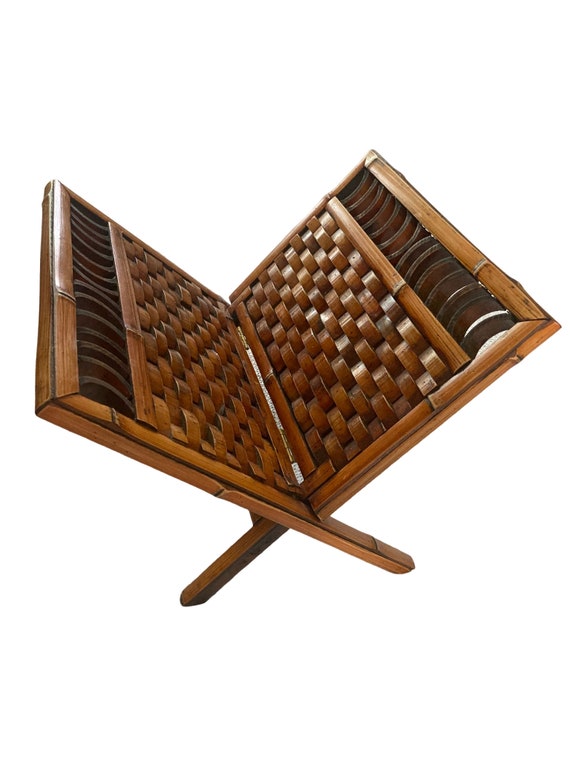 Euro Antiques Foldable Rack ヴィンテージラック Rare Vintage Wood & Woven Bamboo Rattan Folding Rack • V-shaped