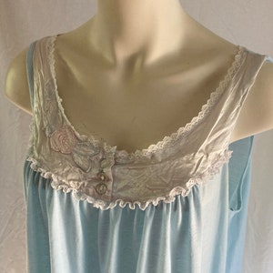 Vintage Pastel Blue Sleeveless Mid Length Soft Cotton or Blend Nightgown By Vandemere Est. Size Women's M image 1