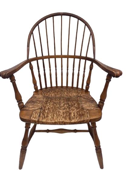 Antique Windsor Oak Wood Arm Chair • Rare Early 1900's • Sack Back