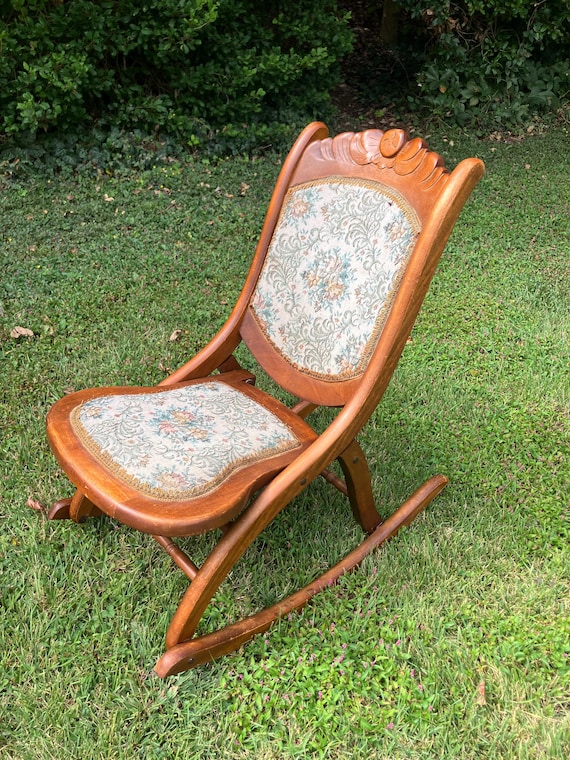 Antique Early 1900s English Folding Rocking Chair • by Albert M