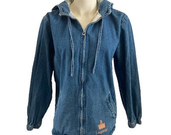 Longaberger Homestead  • Plaid Lined  • Denim  • Hooded Jean Jacket • Zip Up  • Embroidered Logo  • Women's Size Small