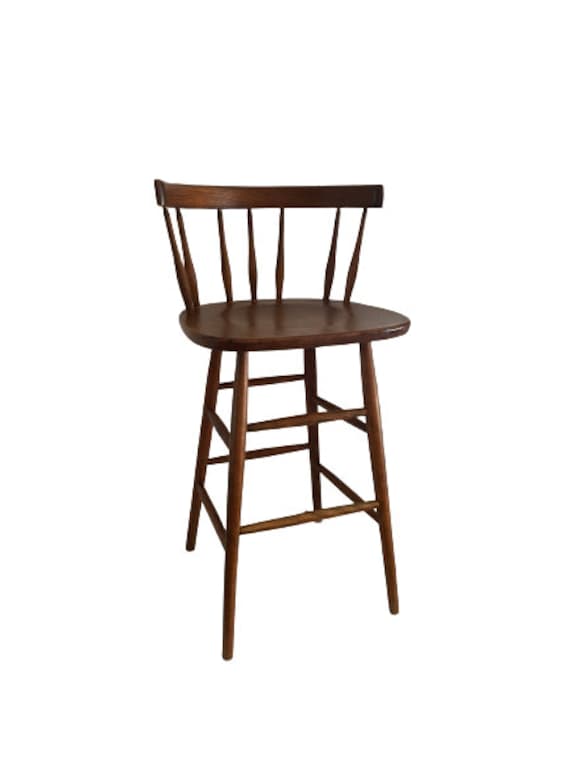 Vintage Solid Wood Curved Spindle Back • Windsor • Counter Stool