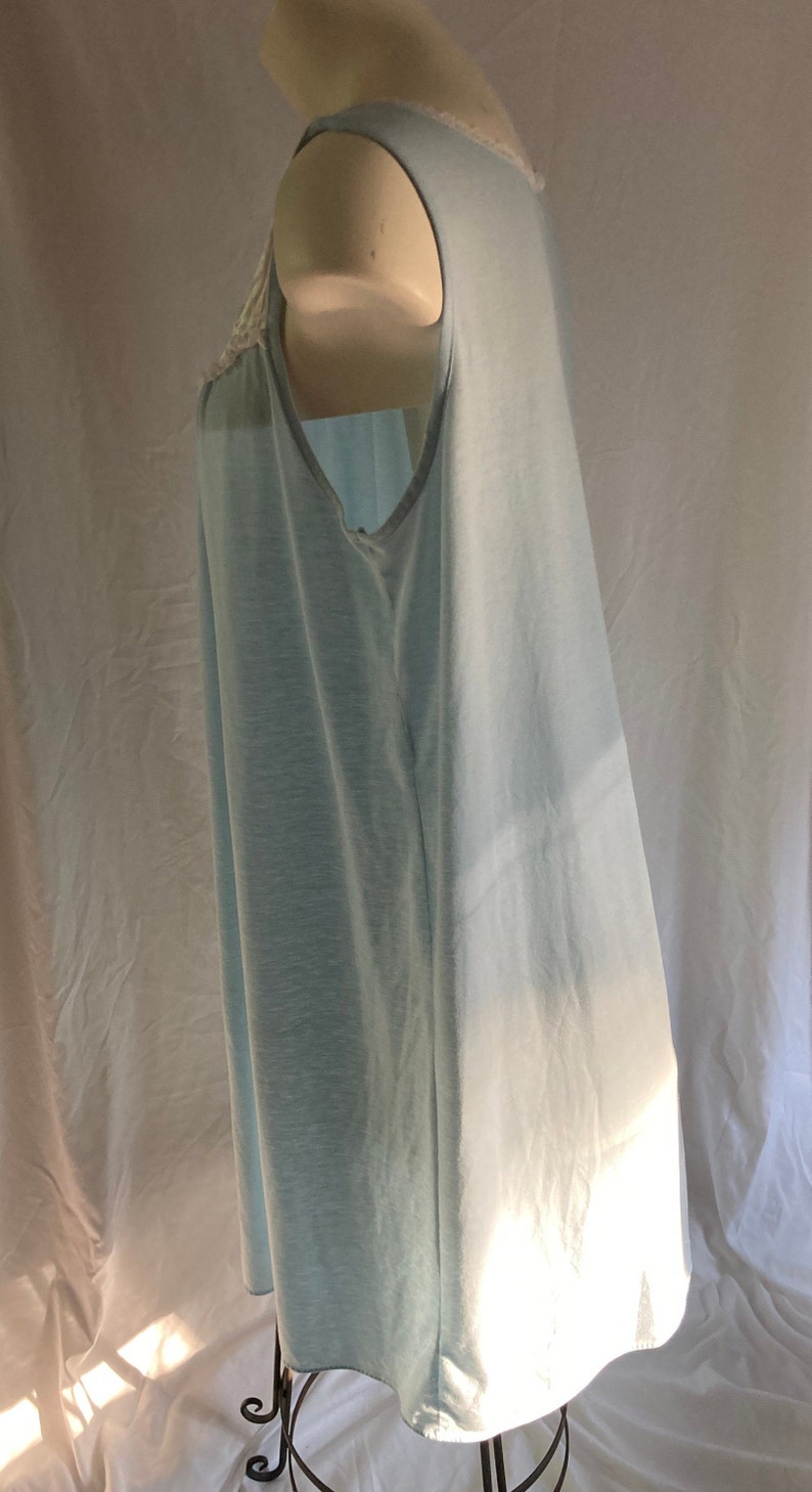 Vintage Pastel Blue Sleeveless Mid Length Soft Cotton or Blend Nightgown By Vandemere Est. Size Women's M image 6