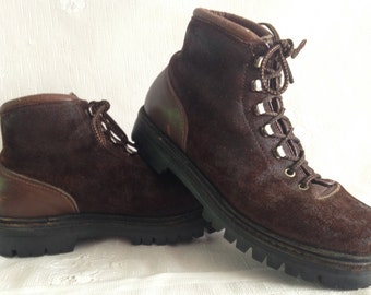 Vintage 70&#39;s Calzaturificio The Alps By Fabiano Brown Suede Leather Hiking Trail Mountaineering Boots Women&#39;s 8.5N // Made in ITALY