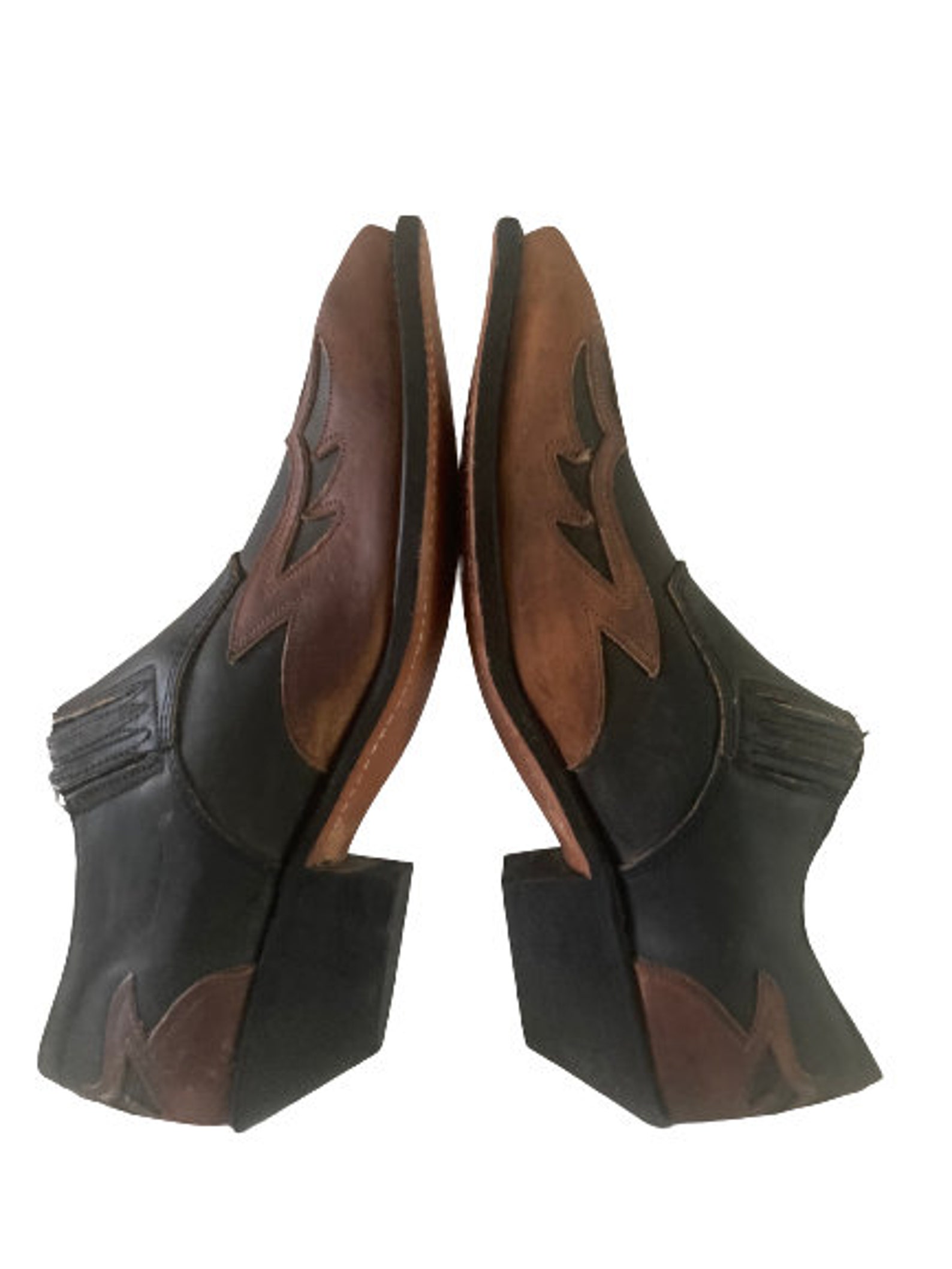 CODE WEST Vintage 80's Ankle Booties Slip on • Thick Black & Brown ...