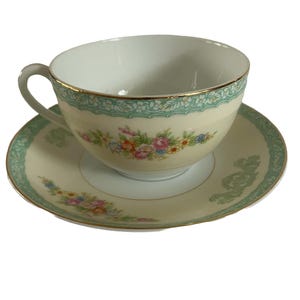 Rare Early Noritake Morimura Bros. • Petite Cup & Saucer Set • Holds 4 oz. • Hand Painted Floral w/Gold • Made in Japan