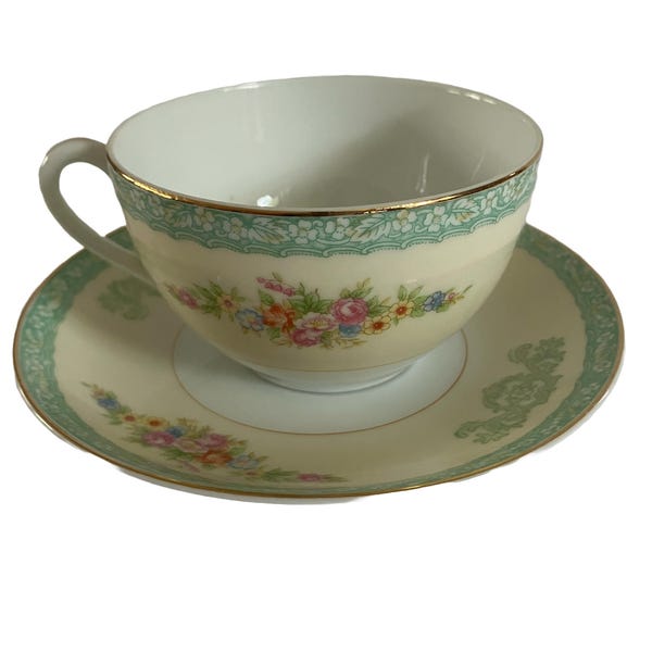 Rare Early Noritake Morimura Bros. • Petite Teacup & Saucer Set • Holds 4 oz. • Hand Painted Floral w/Gold • Made in Japan