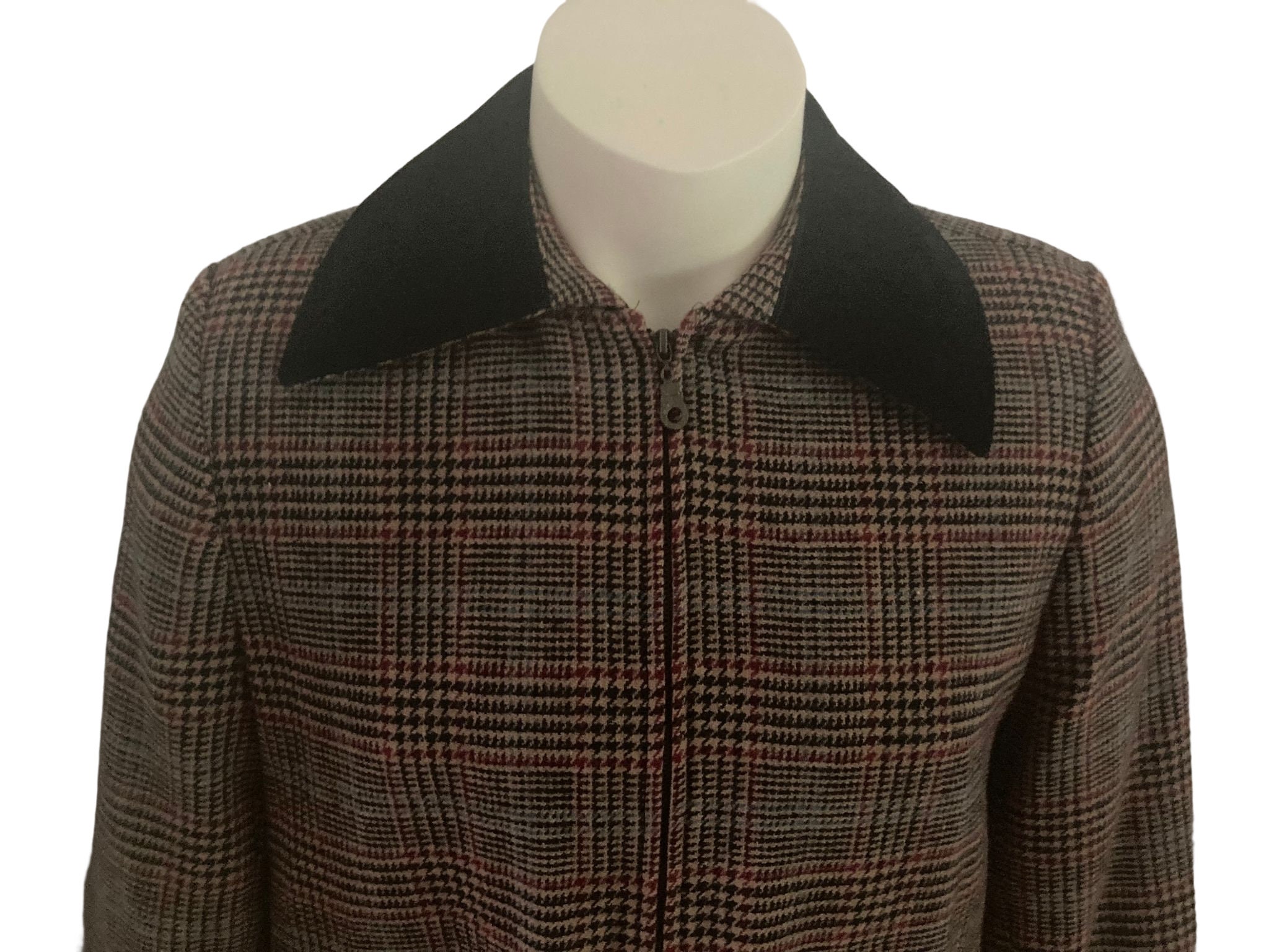 デカ目 M 80s 川久保オム Plaid wool no collar Jkt Vintage Bernard Holtzman Houndstooth 100% Wool Jacket Multi Color