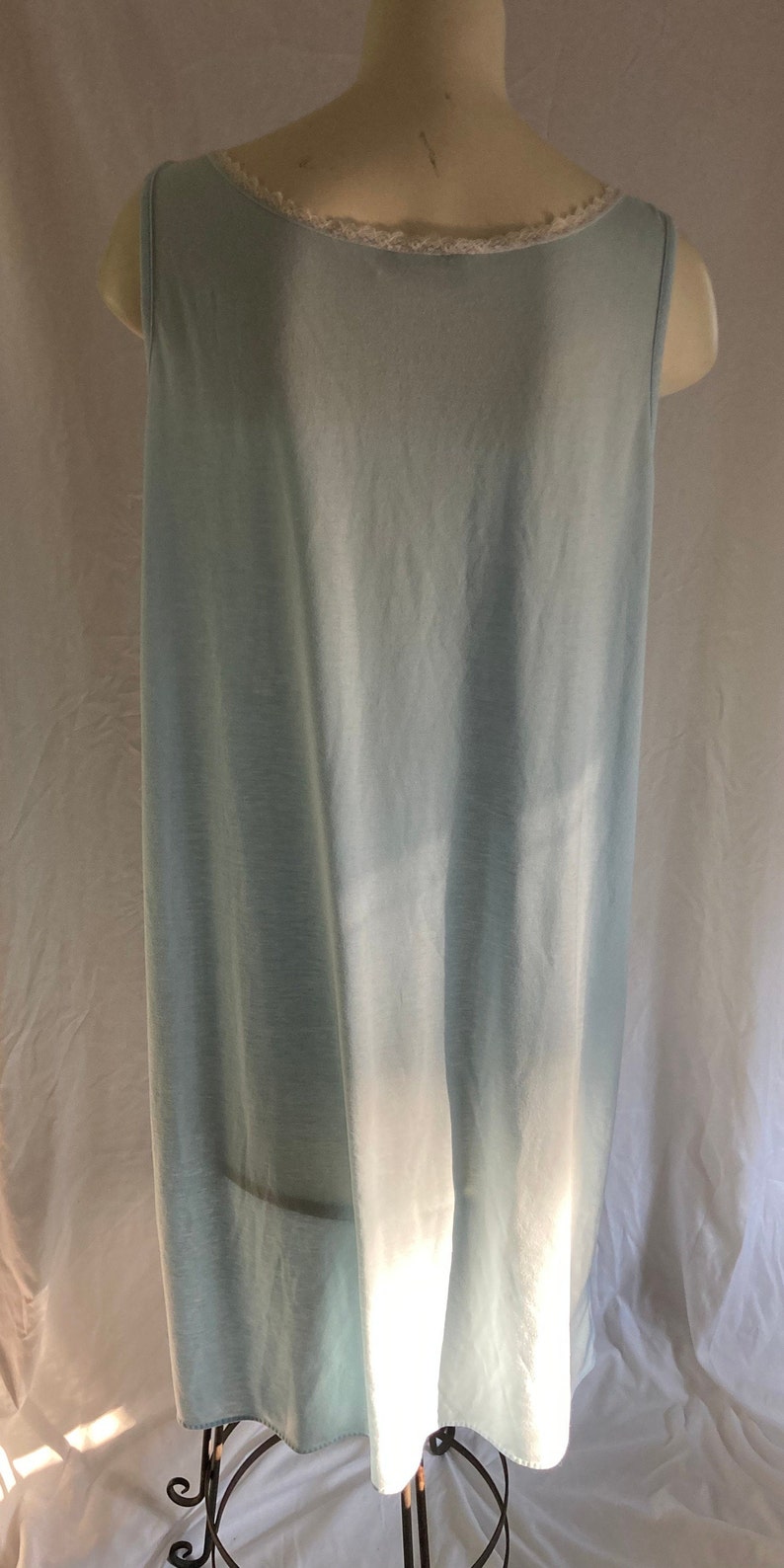 Vintage Pastel Blue Sleeveless Mid Length Soft Cotton or Blend Nightgown By Vandemere Est. Size Women's M image 7