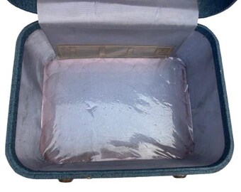 Vintage 1950's Monarch Blue Train Case • Retro Luggage • Makeup