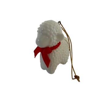 Cute Vintage 60s Mini Hobnail Sheep Lamb Ornament • White Milk Glass • Porcelain • Bone China • Keepsake • Christmas Tree Miniature Ornament