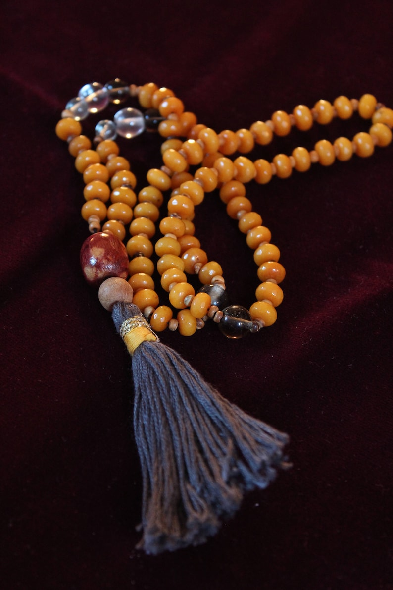 Yellow Glass Bead Meditation Necklace