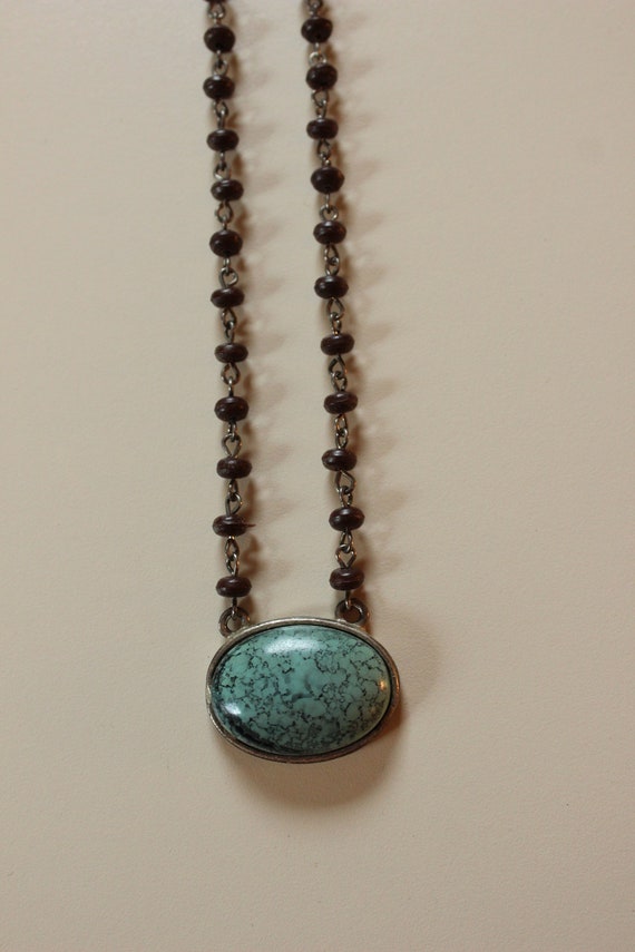Vintage Turquoise Oval Beaded Necklace - image 1