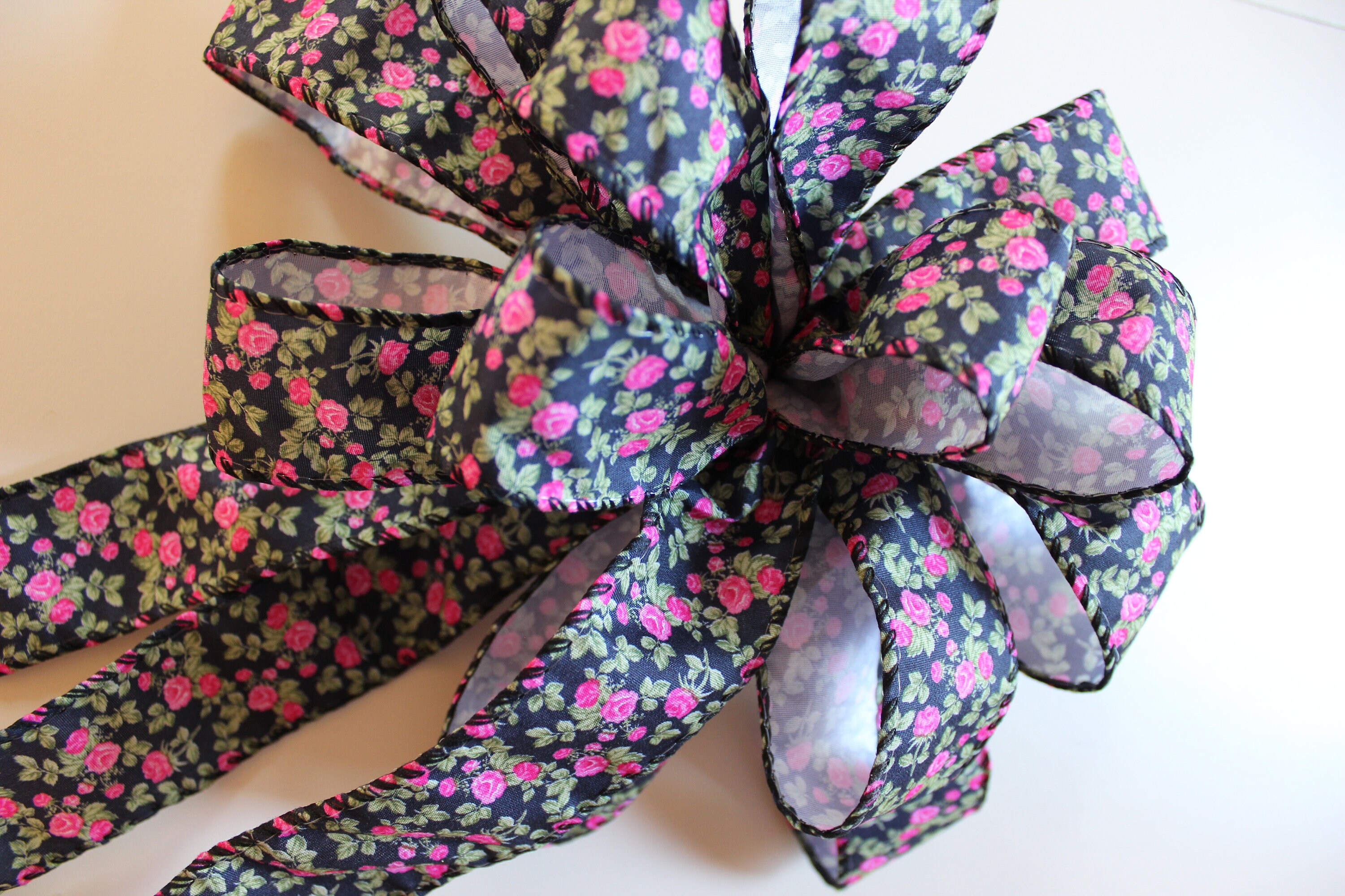 Black Floral Print Bow/floral Print Ribbon - Etsy UK