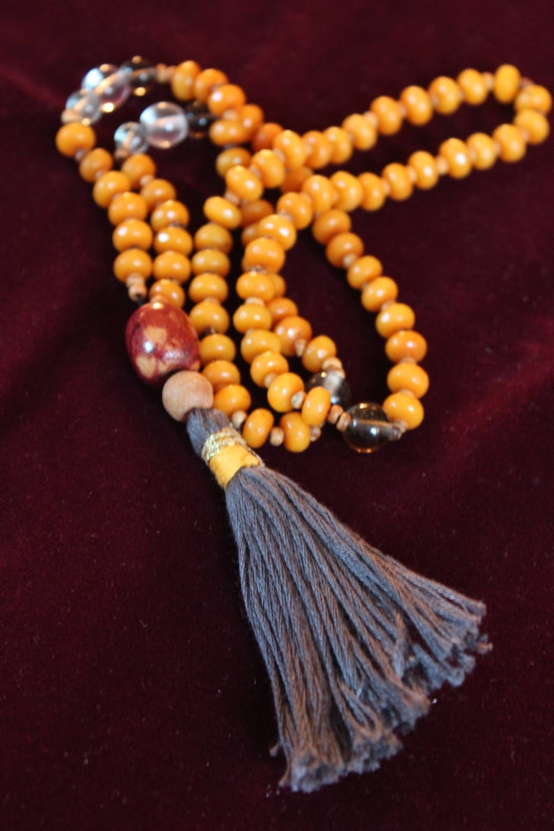 Yellow Glass Bead Meditation Necklace