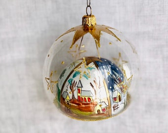 76 Handpainted Christmas Ornament, Winter Scene, Christmas Gift, Christmas tree ornaments, Christmas balls, Handpainted ornament