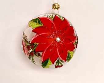 78 Red Poinsettia Christmas Ornament, Handmade Christmas Gift, Christmas tree ornaments, Christmas balls, Handpainted ornament
