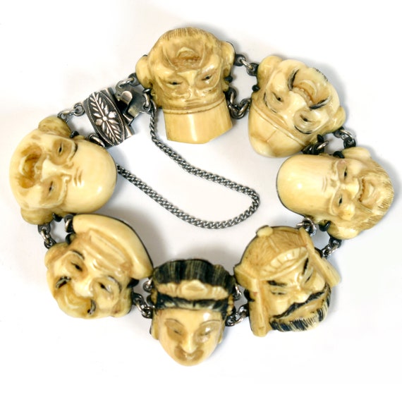 Meiji Antique Japanese Bracelet - Bone & Sterling Silver