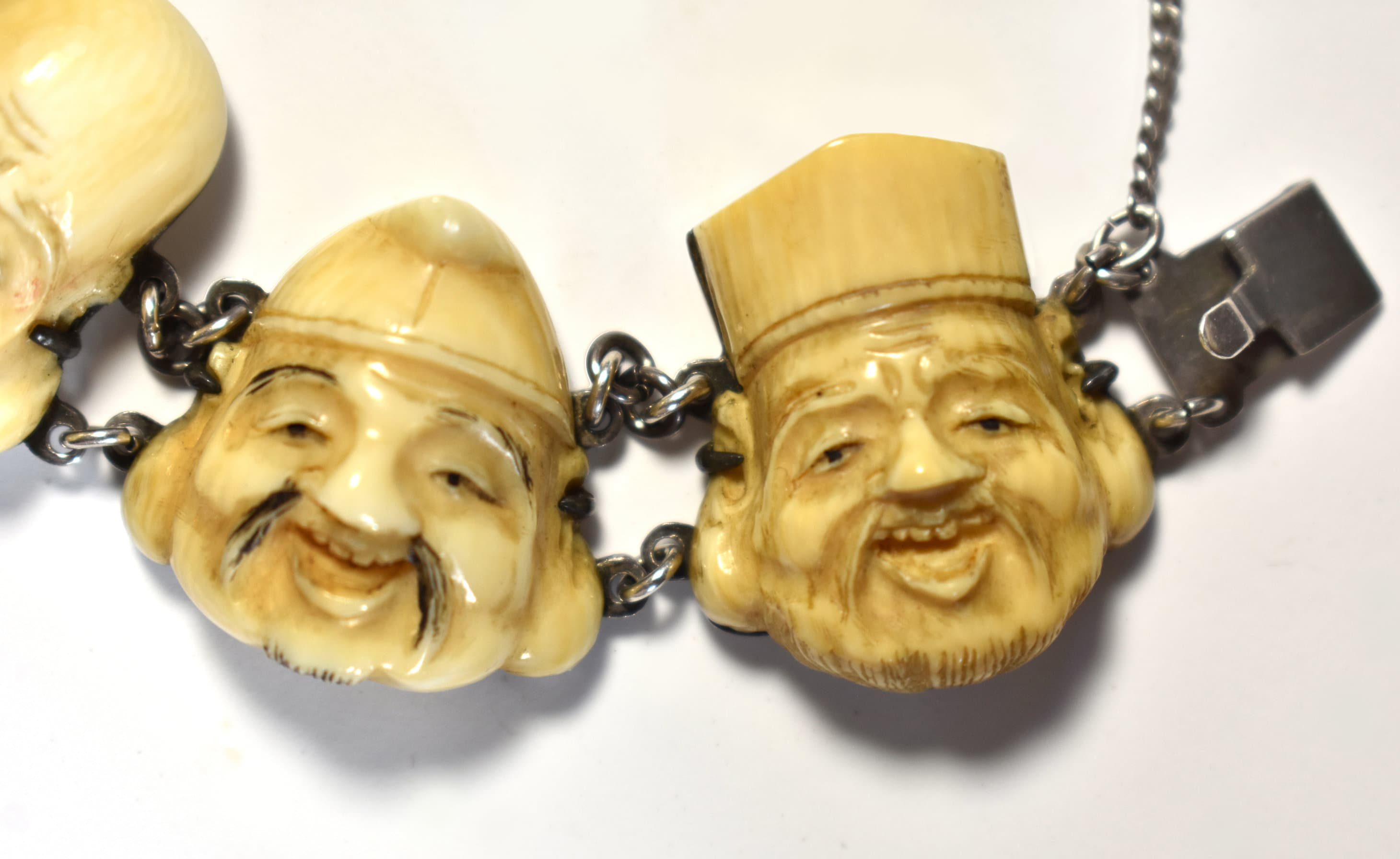 Meiji Antique Japanese Bracelet - Bone & Sterling Silver Meiji Antique Japanese Bracelet - Bone & Sterling Silver