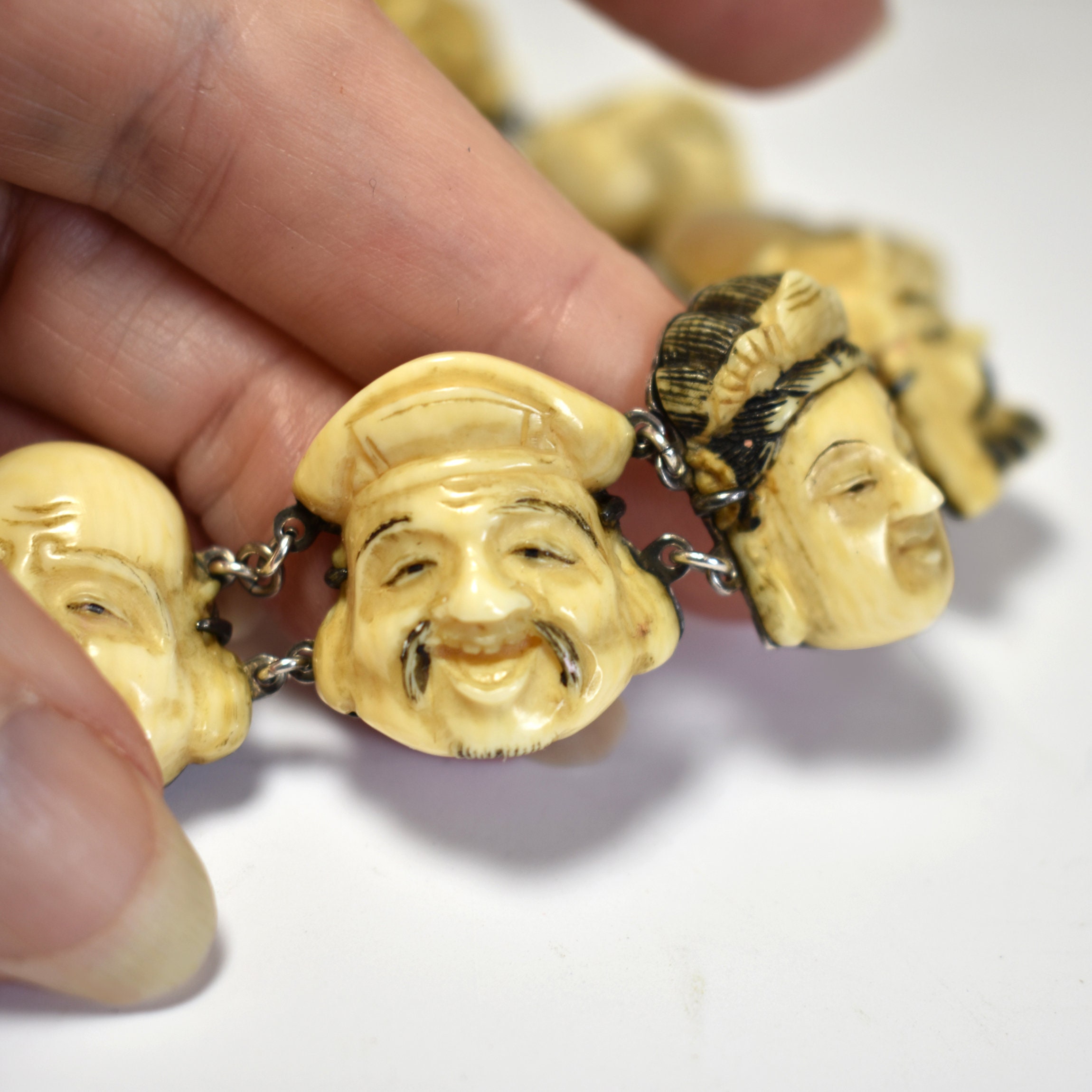 Meiji Antique Japanese Bracelet - Bone & Sterling Silver