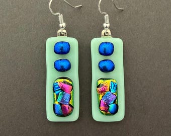Dichroic Fused Glass Earrings Multiple Colors Dicro Mosaic Cabochons Sparkly Kiln Jewelry Handmade Art