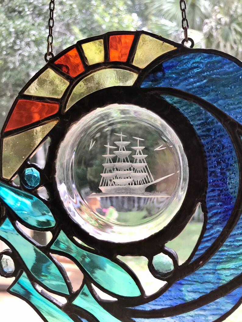 Nautical Stained Glass & Etched Clipper Ship Coaster Etsy