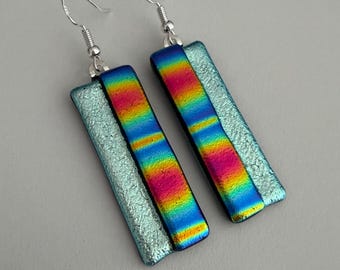 Multi Color Dichroic Glass Kiln Fused Earrings Modernism Handcrafted in USA Jewelry