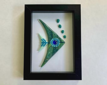 Fused Glass Tropical Fish Wall Picture: Coastal Art Beach Home Shadowbox Decor
