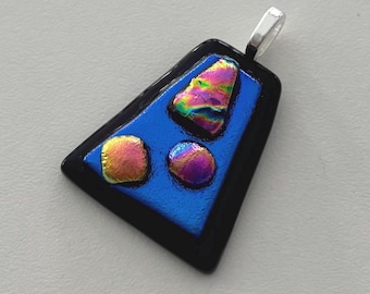 Dichroic Glass Fused Pendant: Blue Pink Rose Gold Black Necklace Jewelry Handmade USA Art